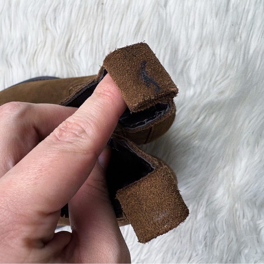 Mango Suede Leather Pointed Toe Block Heel Chelsea Western Ankle Boot Brown Tan - Picture 6 of 11